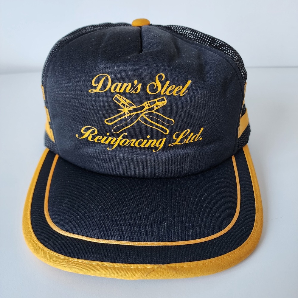 Vintage Dan's Steel Reinforcing Ltd Trucker Hat Cap Snapback Triple Stripe 80s
